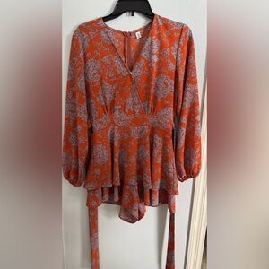 Orange and Gray Floral Blouse